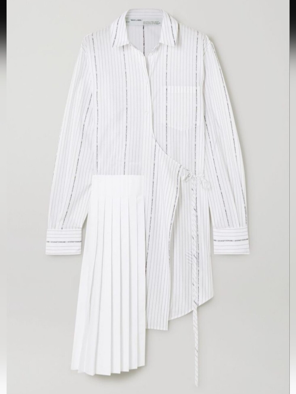 Off-White Virgil Abloh White Striped Asymmetrical Pleated Shirt Dress Size IT42M